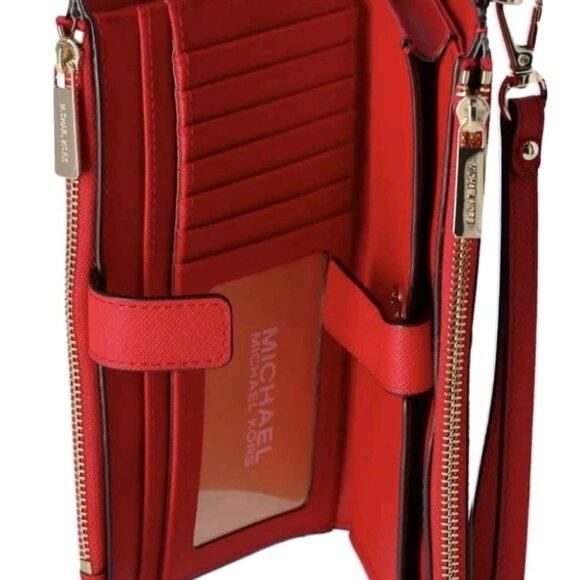 Michael Kors NWT Jet Set Travel Large Leather Wallet -  Bright Red - Picture 8 of 10